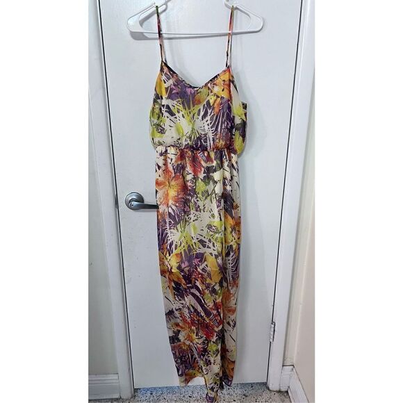 JESSICA SIMPSON WOMENS SLEEVELESS YELLOW FLORAL MAXI DRESS SIZE M - Picture 2 of 9